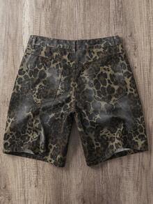 Manfinity Roghcode Plus Size Men's Street Fashion Casual Camouflage Leopard Print Distressed Denim Shorts - Multicolor - View 2