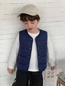 DAZY Chaleco sin mangas holgado casual para otoño/invierno, abrigo acolchado fresco para niños jóvenes - Azul Marino - Ver 4