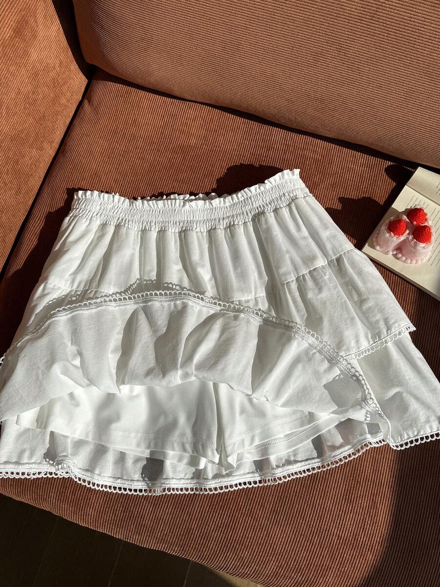 Comfortcana Plus Size Cotton White Cake Mini Skirt Vacation Summer Cute Kawaii Formal Fancy Elegant - White - View 1