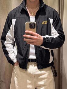 HIMLAND Men's Spring/Autumn Casual Colorblock Patchwork Jacket - Black and White - View 7