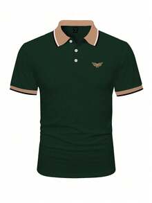Manfinity Homme Men's Summer Casual Colorblock Patchwork Polo Shirt - Dark Green - View 3