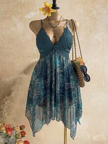 Soleia Plus Size Women's Lace Sexy Date Party Spaghetti Strap Dress - Green - View 1