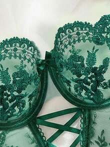 SHEIN Conjunto sexy de 2 piezas con bordado transparente - Verde - Ver 4