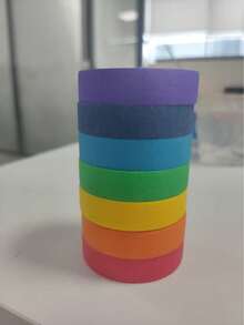 1/7/12 捲鮮豔彩色遮蔽紙膠帶，紙製自黏裝飾膠帶禮品，剪貼簿計畫本和紙膠帶，適用於禮物包裝，中高黏性皺紋紙，易撕遮蔽膠帶，適用於噴漆遮蔽與 DIY 手作 - 彩色 - 查看 12