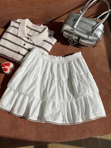 Comfortcana Plus Size Cotton White Cake Mini Skirt Vacation Summer Cute Kawaii Formal Fancy Elegant - White - View 6