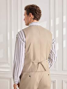 Officeau Men's 3pcs Beige Luxury Suits, Blazer & Waistcoat & Pants, For Formal Business/ Office/ Wedding - Beige - View 4