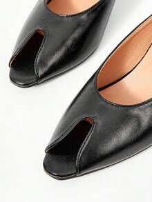 Mnmlis New French Open Toe Fashion Glossy Sexy High-Heeled Sandals In The Summer Of 2026 Kitten Heels - Black - View 4