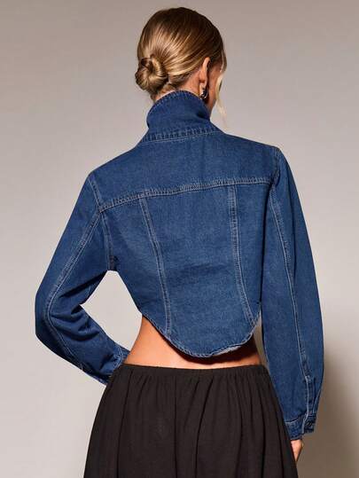 COSMINA Denim 女士休闲立领短款牛仔夹克，秋季