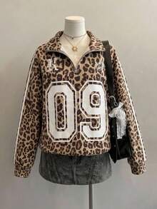 Attitoon Women's Casual Retro Stand Collar Half-Zip Sweatshirt, Leopard Print - Multicolor - View 1