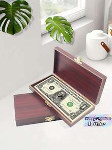 1PC Lockable Natural Wood Single Compartment Coin Money Storage Box Tray With Secure Lockable Lid Home Office Desk Organization Case For Cash Currency Gift For Adults - A - View 1