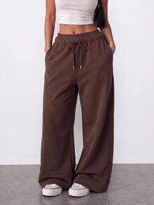 Voyena Women's Plus Size Minimalist Casual Drawstring Waist Pocket Leggings - Coffee Brown - View 1