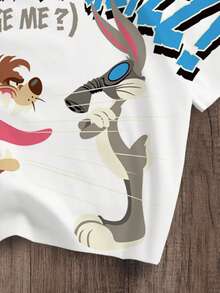 LOONEY TUNES X SHEIN Manfinity Joysei 男士宽松圆领短袖可爱卡通印花夏季T恤 - 白色 - 查看 4