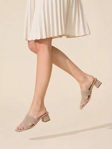 CUCCOO BASICS Ladies Coarse Heel Open Toe Sexy Commuter Fabric Summer Breathable Mules High Heel Sandals Apricot - Apricot - View 6