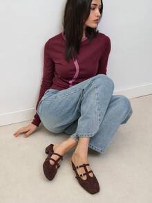 Nöista 優雅深棕色超細纖維穆勒鞋，雙可調式扣帶，方頭鞋型與低粗跟設計，打造精緻造型 - 咖啡棕 - 查看 6