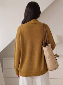 Duskaine Women's Autumn/Winter Casual Solid Color Tie-Front Cardigan - Yellow - View 2