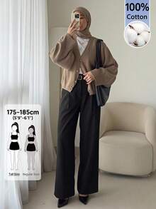 SHEIN Tall 女款休閒商務通勤黑色長褲 - 黑色 - 查看 9