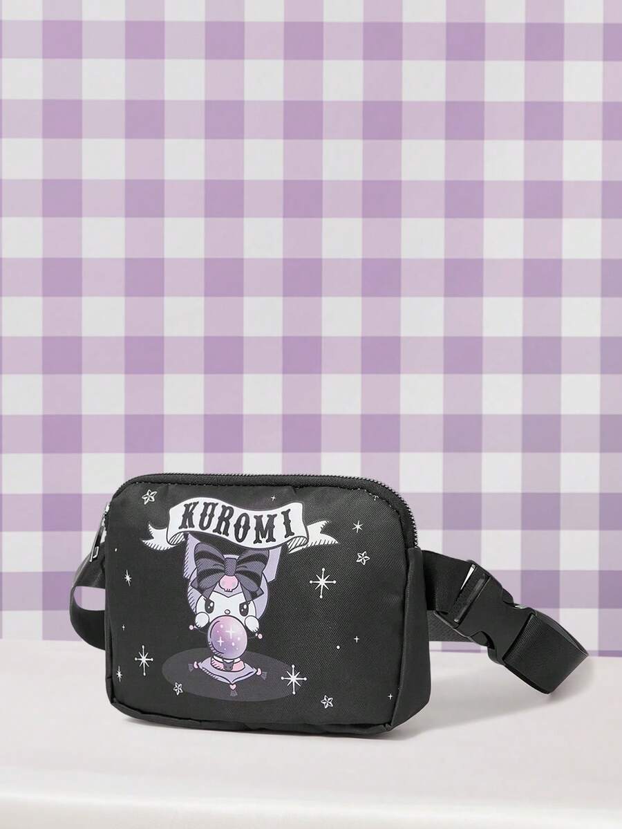 HELLO KITTY AND FRIENDS | SHEIN 黑色財富主題印花腰包,可調節肩帶腰包 - 卡通-3 - 查看 1