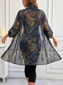SHEIN Clasi 女款花卉印花單排扣百搭時尚襯衫，適合度假 - 彩色 - 查看 3