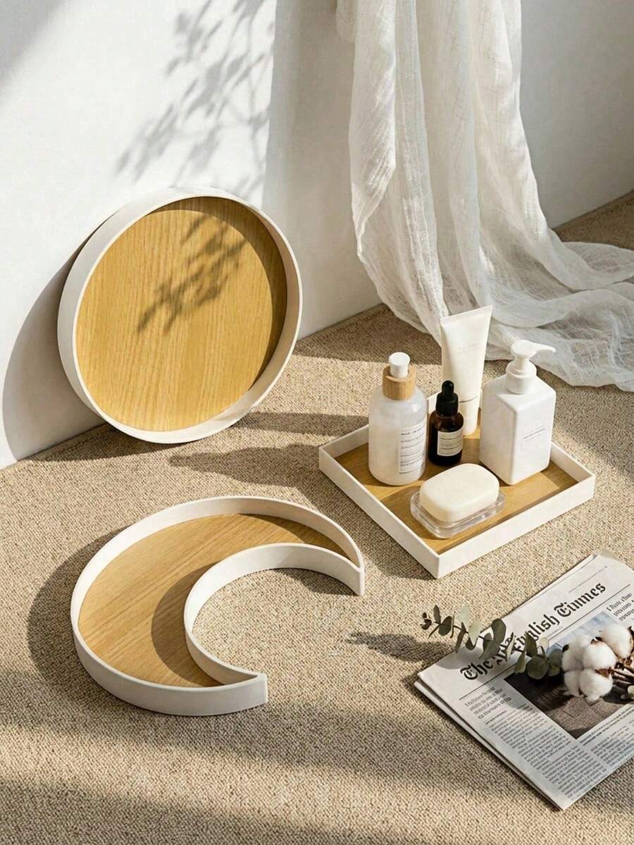 Haus Hana 1pc Ins-Style Decorative Storage Tray Round Square Moon Shape Organizer For Entryway Living Room Tabletop Cup Aromatherapy Hair Tie Small Items - Multicolor - View 1