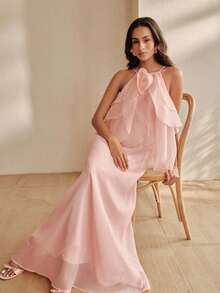 Anewsta French Elegant Romantic Cute Date Bride Getting Ready Mother Of The Bride Garden Party Bachelorette Wedding Style Strappy Floral Dress Pink - Baby Pink - View 2