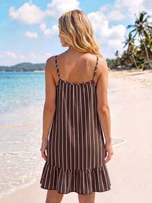 Sylviya Women's Printed Mini Ruffle Hem Cami Dress - Brown - View 2