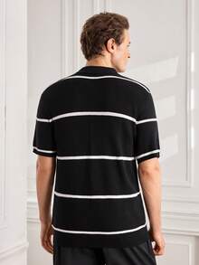 Officeau Sweater Pullover Polos Kasual Pria untuk Perjalanan Kerja, Kancing Berongga - Hitam - View 2