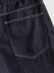 ROMWE MEN Jeans de mezclilla de corte holgado para hombre con patrón de bordado de diamantes brillantes - Azul lavado oscuro - Ver 7