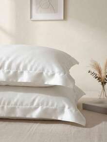 Cirelle 冰絲枕套 2 件組，超柔軟緞面枕套，帶飾邊，絲般透氣，呵護頭髮與肌膚的靠墊套 - 白色 - 查看 3