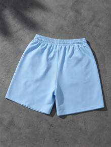 ROMWE MEN Plus Size Men's Casual Versatile Embroidered Drawstring Waist Pocket Shorts - Blue - View 2