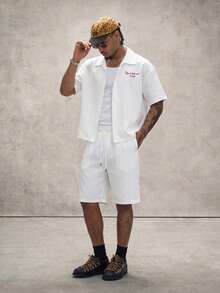 PAVTROS Men's Casual Letter Embroidered Shirt And Shorts Set Y2k Outfit Men - White - View 5