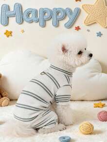 PETSIN 1pc Pet Striped Home Clothes Jumpsuit, Comfortable Clothes For Cats And Dogs, Soft And Skin Friendly Daily Casual Wear For Small Dogs - Multicolor - View 15