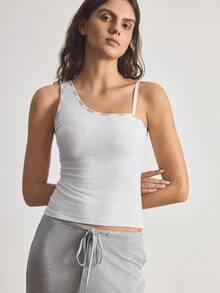 Ocili 1pc Women's Letter Trim Rayon Base Layer Top - Light Grey - View 5