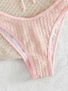 Swim Mod 新款女款 Coquette 性感可愛夏季海灘度假風 2 件式比基尼套裝 - 掛脖式紅色 - 粉色 - 查看 8