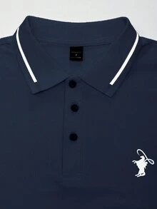 Calvornis 男士騎士印花休閒百搭日常穿著短袖 Polo 衫 - 藏蓝色 - 查看 6