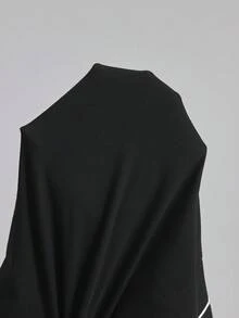 Ontre 夏季女款寬鬆黑色花卉短袖T恤，對比繩飾刺繡布料，圓領休閒通勤日常日穿 - 黑色 - 查看 8
