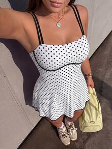SHEIN Sports Women's Plus Size Polka Dot & Striped Print Colorblock Sports Dress - Multicolor - View 6