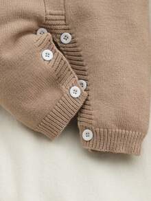 SHEIN Baby Girl Colorblock Patchwork Sweater Romper - Khaki - View 5