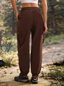 Exploreva Exploreva Women's Solid Color Casual Versatile Daily Outdoor Hiking Pants - Brown - View 2