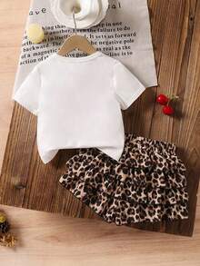 Setelan Kasual Anak Perempuan: Kaos Leher Bulat Motif Leopard dan Rok Motif Leopard - MultiWarna - View 3