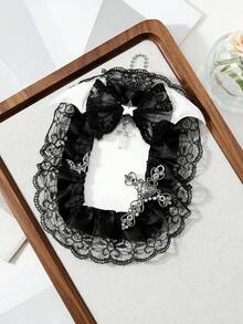 ROMWE Goth 1款獨特哥德風黑色鉚釘氣體眼翅膀蝴蝶結骷髏蝙蝠愛心十字架玫瑰卡套DIY鑰匙圈包包吊飾節日禮物 - 黑色-40 - 查看 9
