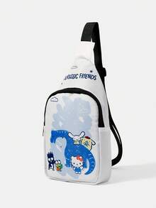 HELLO KITTY AND FRIENDS | SHEIN White Dinosaur & Cartoon Character Print Sling Bag, Casual Adjustable Strap Chest Bag - Dinosaur-1 - View 5
