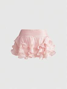 ROMWE 浪漫極簡性感掛脖上衣與多層荷葉邊裙 2 件套女裝 - 淺粉色 - 查看 6