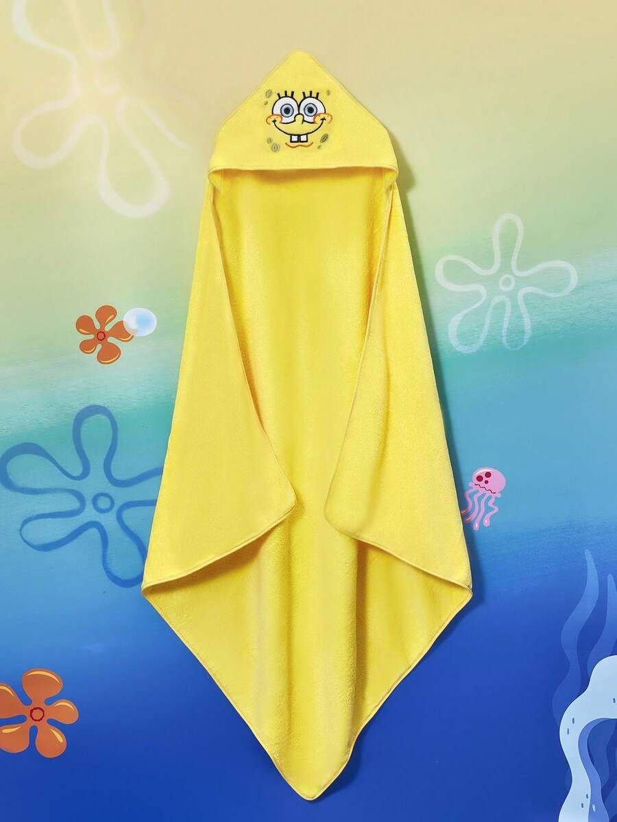 SpongeBob SquarePants | SHEIN 幼兒珊瑚絨吸水浴巾與浴袍 - 黃色 - 查看 1