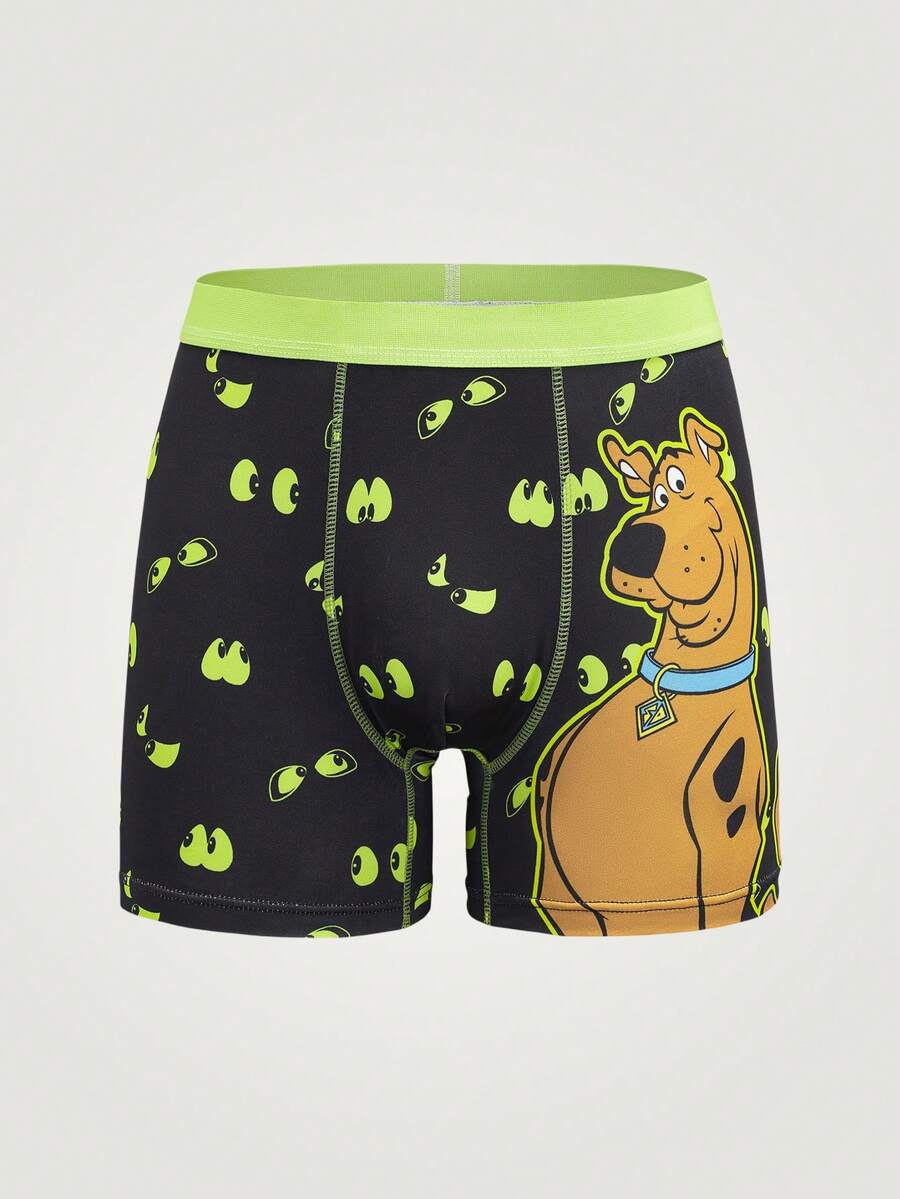 SCOOBY-DOO X SHEIN Men's Casual Comfortable Cartoon Print Boxer Briefs - Black - View 1