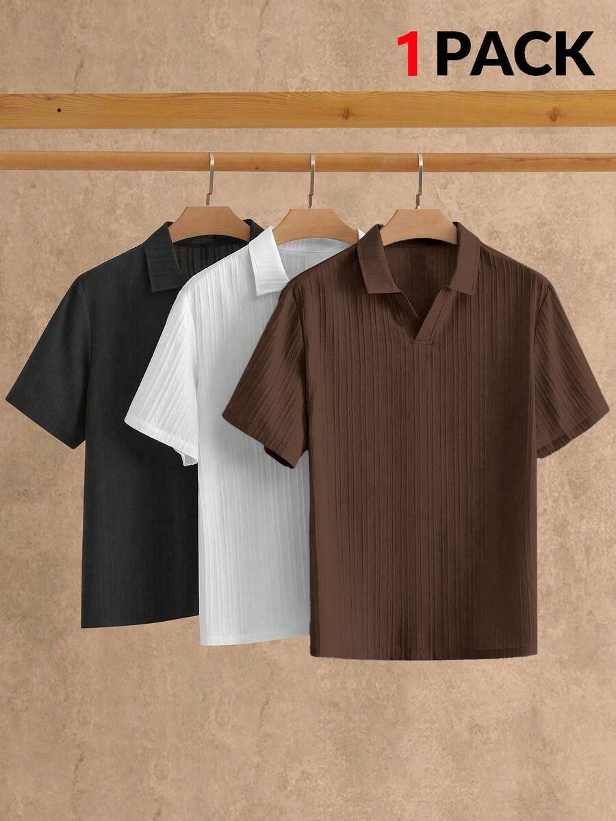 HIMLAND 1件男士極簡冰絲觸感短袖 Polo 衫,夏季款 - 鏽棕色 - 查看 1