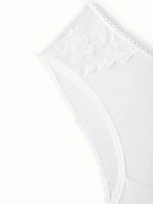 Bonmuse 2件組女款素色蕾絲拼接細肩帶休閒內衣套裝，含鋼圈，適合夏季 - 白色 - 查看 9