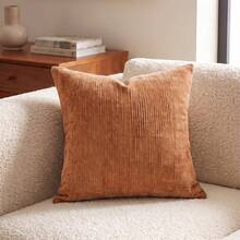 Cirelle 1 buah/2 buah Sarung Bantal Lempar Chenille Bertekstur Vertikal untuk Semua Musim, Sarung Bantal Persegi Bergaris Warna Solid, Dekorasi Minimalis Netral Gaya Rumah Pertanian Boho untuk Sofa, Kamar Tidur, Jendela Teluk, Homestay, Isian Bantal Tidak Termasuk - Jeruk - View 7