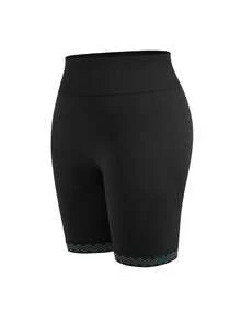 SHEIN Cheerettes Women's Plus Size Black Seamless High Waist Casual Versatile Daily Travel Sports Shorts High Waist Soft Stretch Knit Tummy Control Butt Lift Squat Pr - Black - View 8
