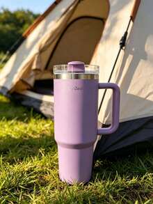 OutZeal 40 Oz High Capacity Stainless Steel Double Insulation Flap Straw Cup With Portable Handle For Gym, Studio, Car, Hiking, Office And Daily Leisure - Purple - View 9