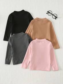 Cozy Pixies Baby Girl Solid Color Knit Soft Round Neck Long Sleeve Pullover Top 4pcs Set - Baby Pink - View 2